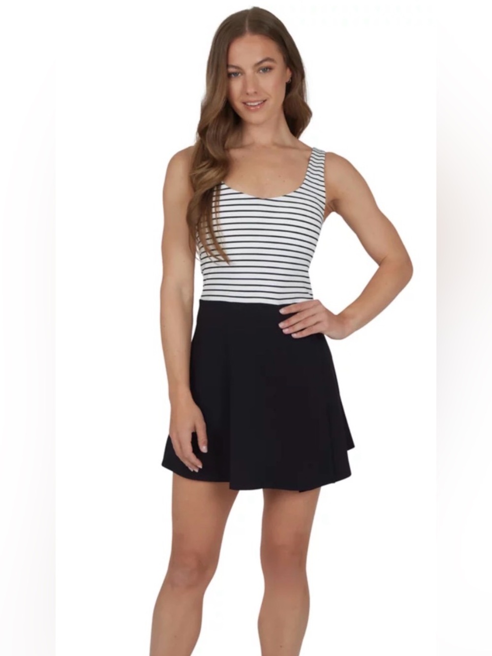 Yogalicious Black and White Striped One-Piece Dress Sz M